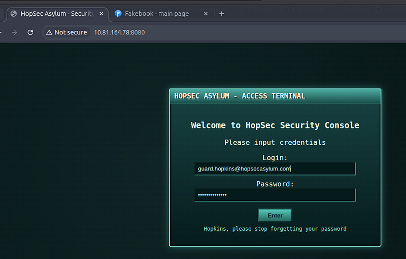 Logging in as Guard Hopkins