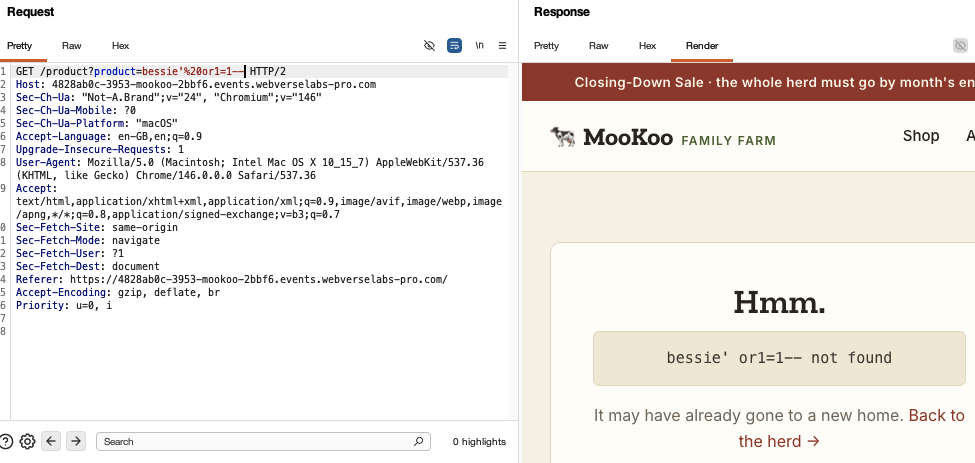 SQLi attempts in Burp